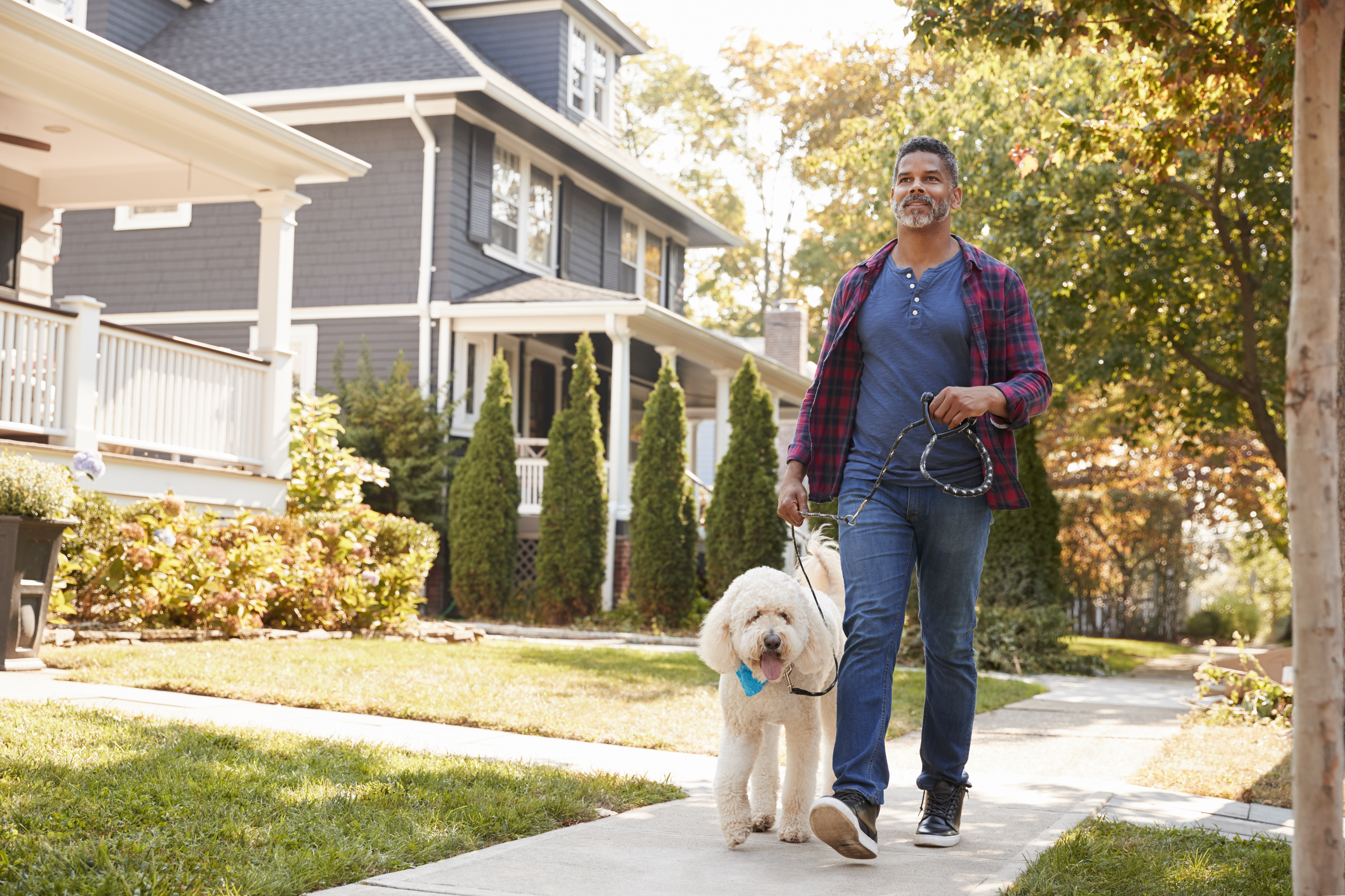 man walking a dog